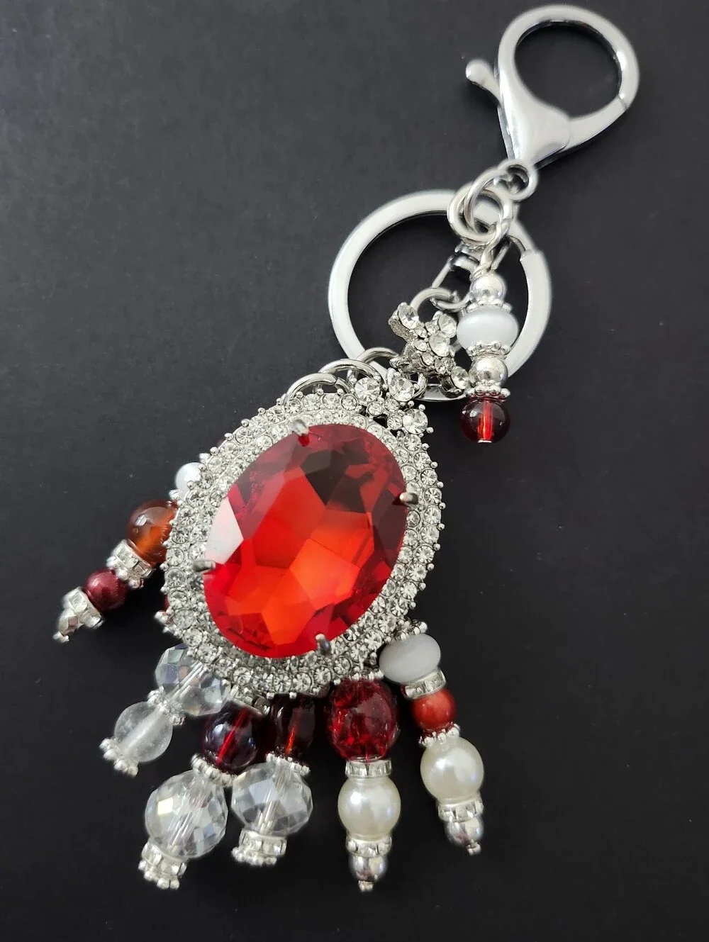 Bling Rhinestone Purse Charm or Keychain Carnelian Crystal Handcrafted